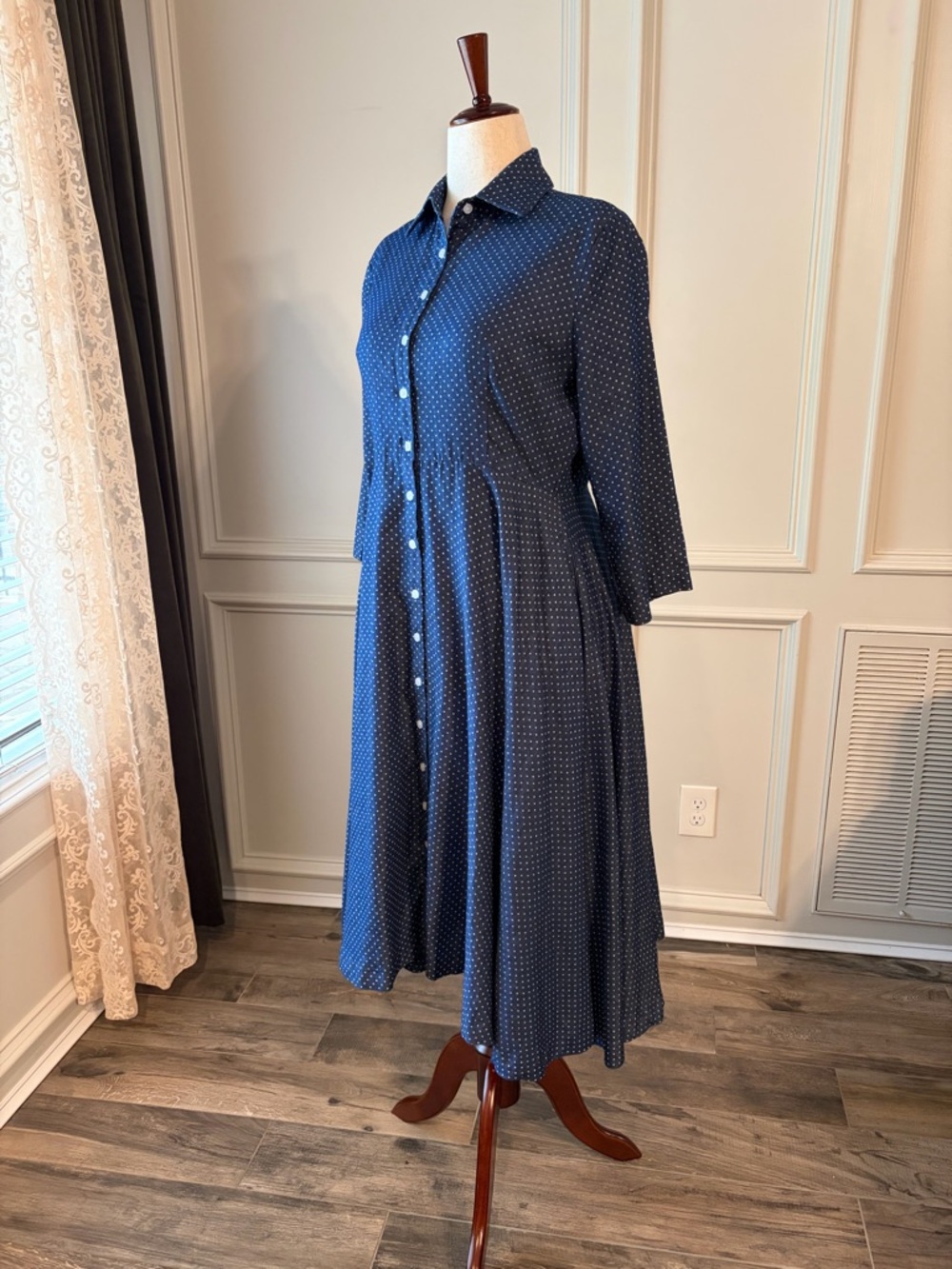 Dainty Jewells Navy Polka Dot Midi Shirt Dress
